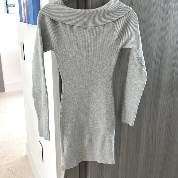 NWT MODERN MINIMALIST lovers COMMENSE gray knit off shoulder mini dress S - Picture 9 of 9